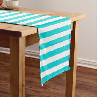 White Turquois Stripes Pattern {kies uw kleur} Korte Tafelloper