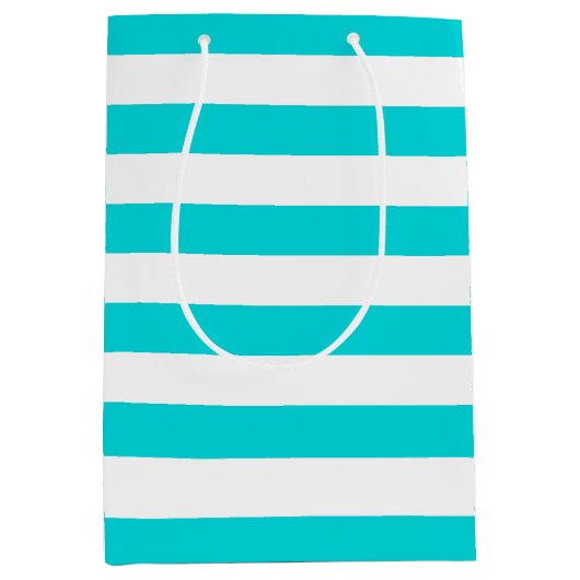 White Turquois Stripes Pattern {kies uw kleur} Medium Cadeauzakje (Voorkant)