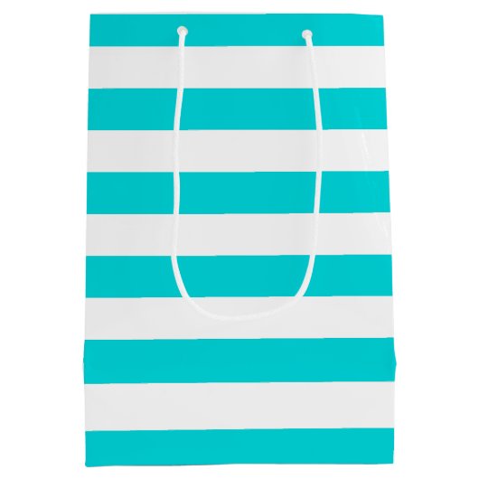 White Turquois Stripes Pattern {kies uw kleur} Medium Cadeauzakje (Achterkant)