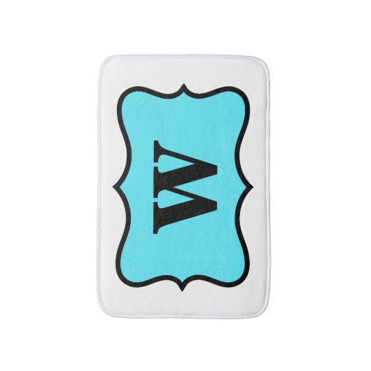 White Turquoise Aqua Blue Monogram Initiaal Home Badmat (Voorkant Verticaal)