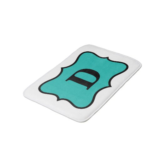 White Turquoise Blauwgroen Blue Monogram Initiaal  Badmat (Gekanteld)