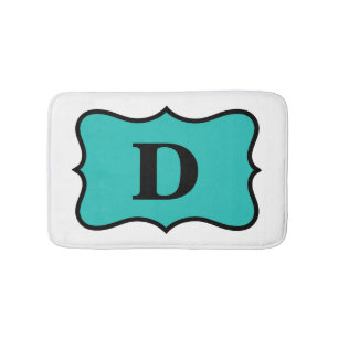 White Turquoise Blauwgroen Blue Monogram Initiaal  Badmat