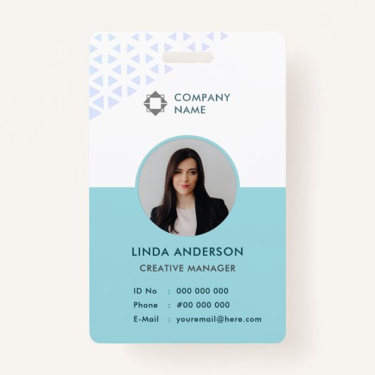 White Turquoise Employee Photo ID Abstract Pattern Badge (Voorkant)