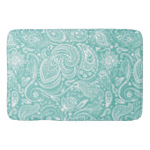 White & Turquoise Floral Paisley Lace Pattern Badmat (Voorkant)