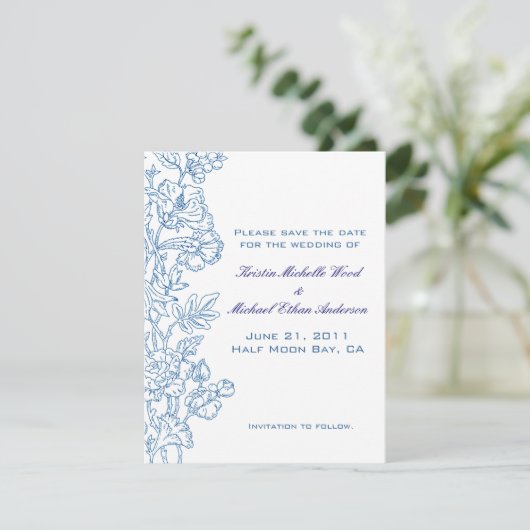 White/Turquoise Floral Save the Date (Staand voorkant)