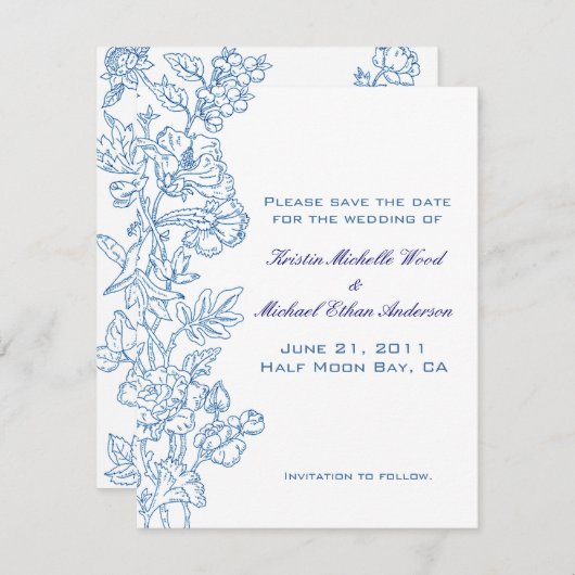 White/Turquoise Floral Save the Date (Voorkant / Achterkant)