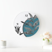 White Turquoise & Grey Artistic Waterverf Leaves Grote Klok (Huis)