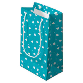White & Turquoise Hearts Patterned Gift Bag Klein Cadeauzakje
