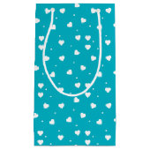 White & Turquoise Hearts Patterned Gift Bag Klein Cadeauzakje (Voorkant)