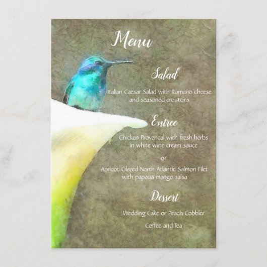 White Turquoise Hummingbird Lily Floral Waterverf Menu (Voorkant)