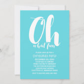 White Turquoise Oh What Fun Holiday Party Invite Kaart (Voorkant)