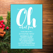 White Turquoise Oh What Fun Holiday Party Invite Kaart