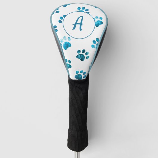 White Turquoise Textured Paw Print Personalized Golfheadcover (Voorkant)