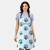 White Turquoise Textured Paw Print Personalized Schort (Gedragen)