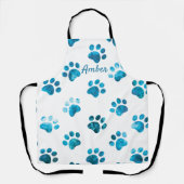 White Turquoise Textured Paw Print Personalized Schort (Voorkant)