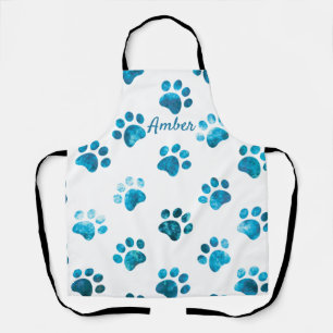 White Turquoise Textured Paw Print Personalized Schort