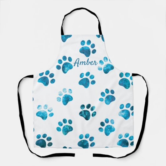 White Turquoise Textured Paw Print Personalized Schort (Voorkant)
