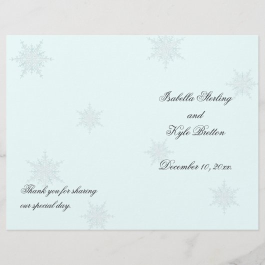 White/Turquoise Winter Snowflake Wedding Programme (Voorkant)