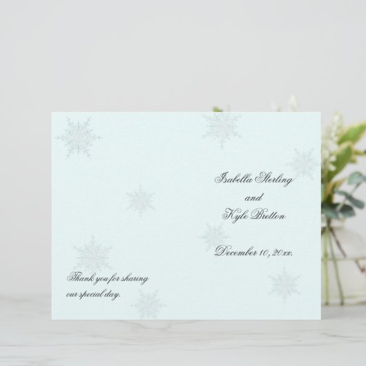 White/Turquoise Winter Snowflake Wedding Programme (Staand voorkant)