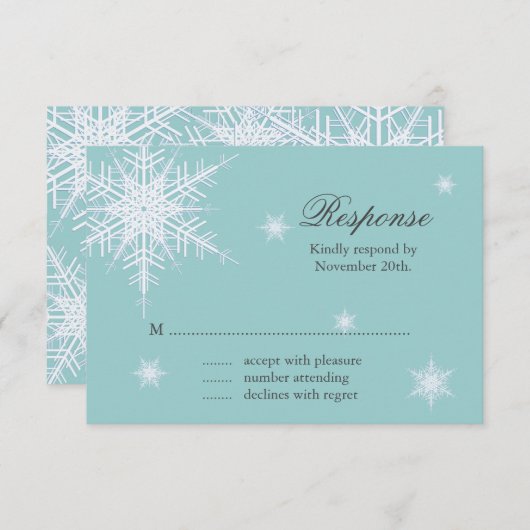 White/Turquoise Winter Snowflake Wedding RSVP (Voorkant / Achterkant)