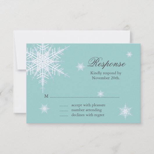 White/Turquoise Winter Snowflake Wedding RSVP Kaartje (Voorkant)