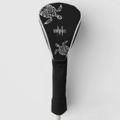 White Turtle Black Background Coastal Monogram Golfheadcover (Voorkant)