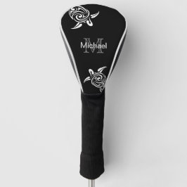 White Turtle Black Background Coastal Monogram Golfheadcover