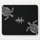 White Turtle Tribal Black Background Monogram Muismat (Voorkant)