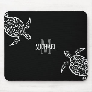 White Turtle Tribal Black Background Monogram Muismat