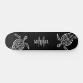 White Turtle Tribal Black Background Monogram Persoonlijk Skateboard (Horizontaal)