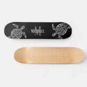 White Turtle Tribal Black Background Monogram Persoonlijk Skateboard (Horizontaal)