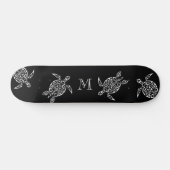 White Turtle Tribal Black Background Monogram Persoonlijk Skateboard (Horizontaal)