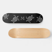 White Turtle Tribal Black Background Monogram Persoonlijk Skateboard (Horizontaal)