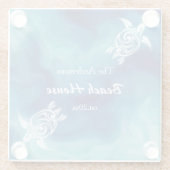 White Turtles Blue Ocean Waterverf Custom Text Glazen Onderzetter (Achterkant)