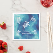 White Turtles Blue Ocean Waterverf Custom Text Servet (Insitu)