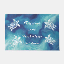 White Turtles Blue Waterverf Family Name Coastal Deurmat