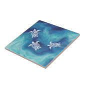 White Turtles in Blue Ocean Ceramic Tegel Tegeltje (Zijkant)
