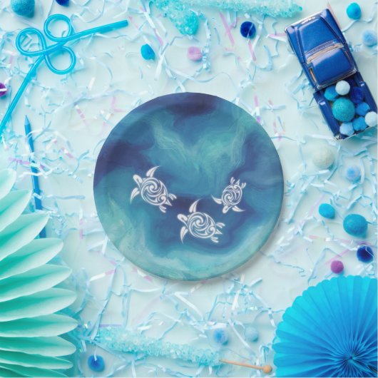 White Turtles in Blue Ocean Waterverf Coastal Papieren Bordje (Feest)