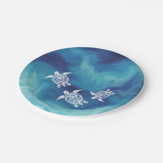 White Turtles in Blue Ocean Waterverf Coastal Papieren Bordje (Gekanteld)