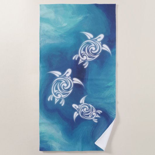 White Turtles in Blue Ocean Waterverf Coastal Strandlaken (Voorkant)