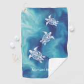 White Turtles in Blue Ocean Waterverf Jouw naam Golfhanddoek (Insitu)