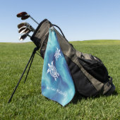 White Turtles in Blue Ocean Waterverf Jouw naam Golfhanddoek (Groen)