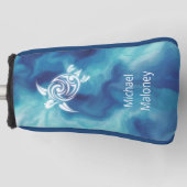 White Turtles in Blue Ocean Waterverf Jouw naam Golfheadcover (Voorkant)