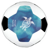White Turtles in Blue Ocean Waterverf Jouw naam Voetbal (Gedraaid)