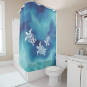 White Turtles in Blue Waterverf Ocean Coastal Douchegordijn (In situ)