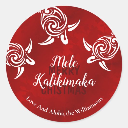 White Turtles Red | Mele Kalikimaka | Aangepast Ronde Sticker (Voorkant)