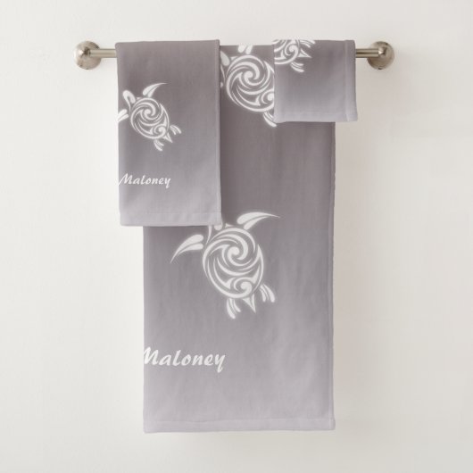 White Turtles Taupe Gradieet Voeg naam toe Bad Handdoek (Insitu)