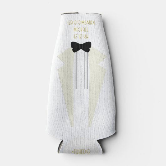 White Tuxedo Gatsby 1920s Wedding Theme Flesjeskoeler (Voorkant)