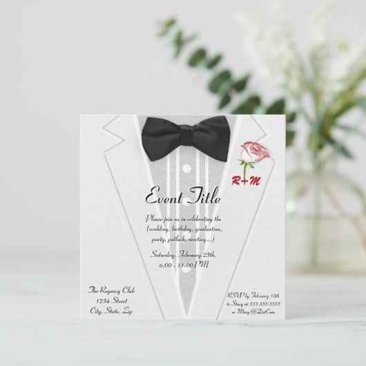 White Tuxedo met Bow Stropdas Monogram Kaart (Staand voorkant)