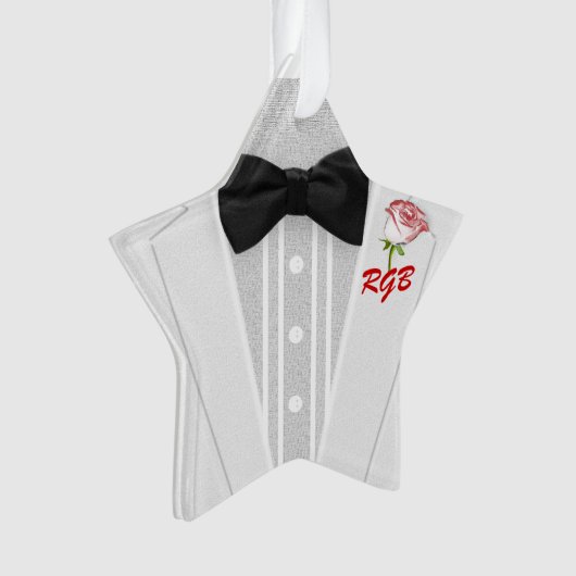 White Tuxedo Monogram met Roos Ornament (voorkant)